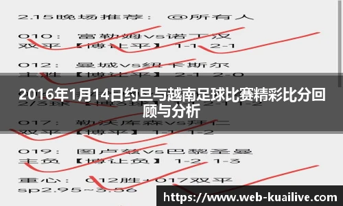 2016年1月14日约旦与越南足球比赛精彩比分回顾与分析